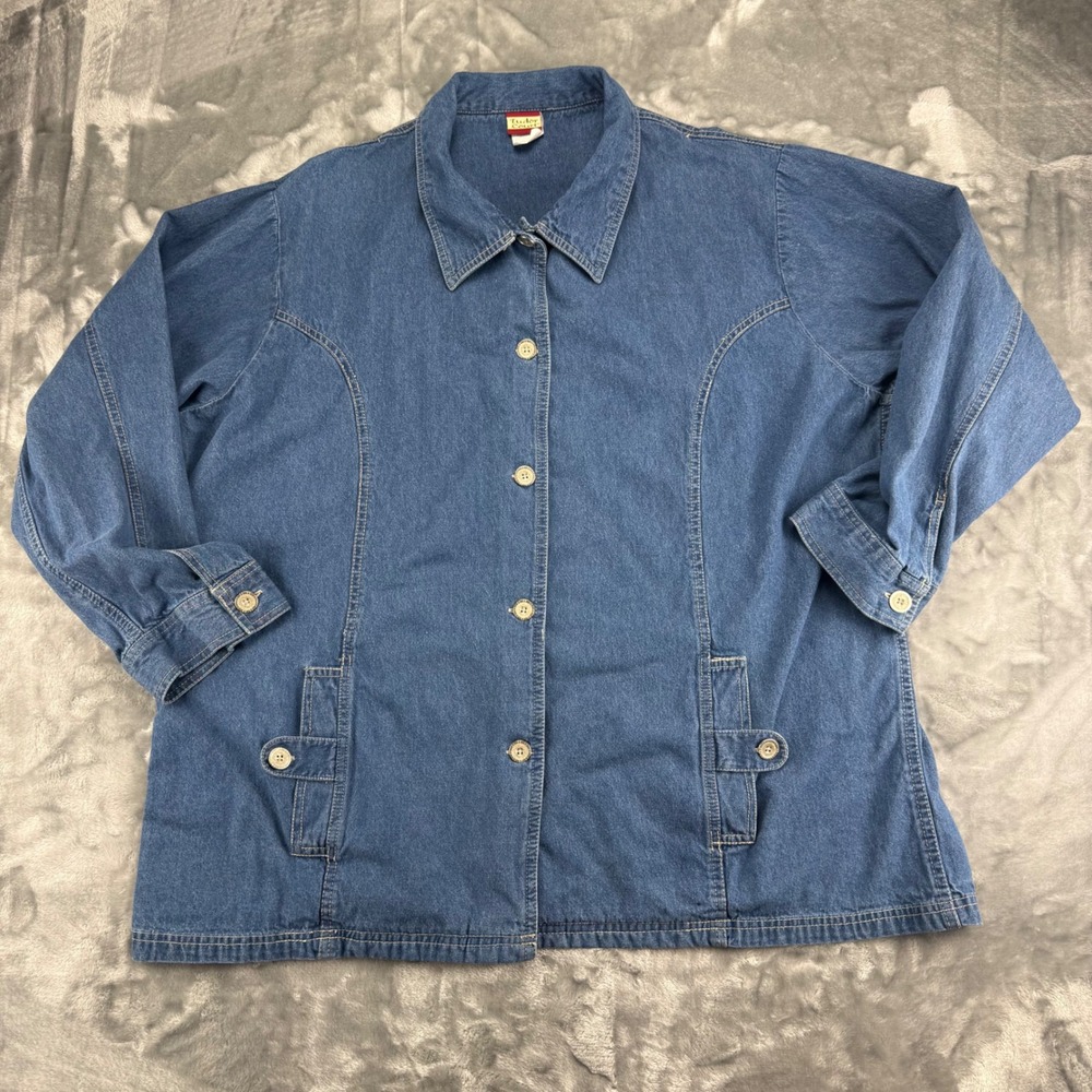 Tudor Court Denim Shirt Jacket Blue Cotton Button Front Pockets Plus Size 3X
